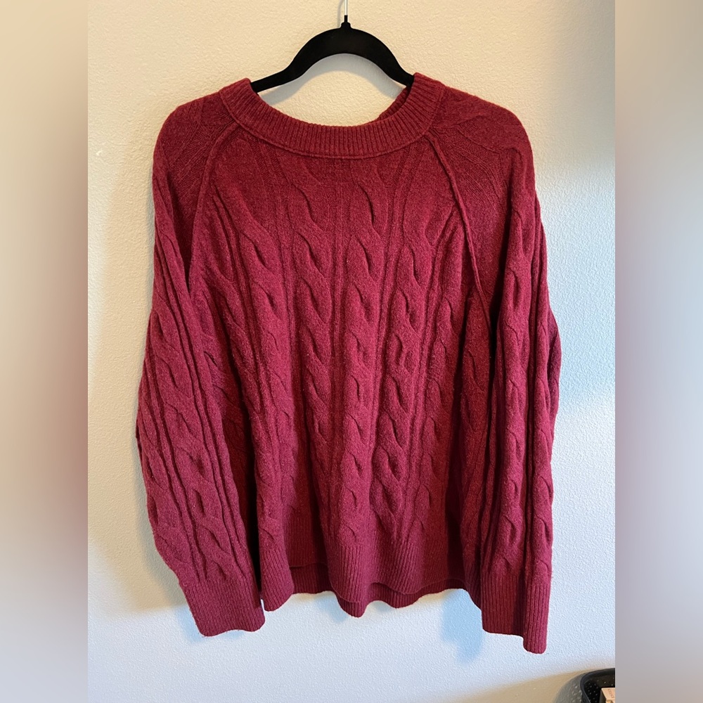 Aerie Burgundy Cable Knit Sweater